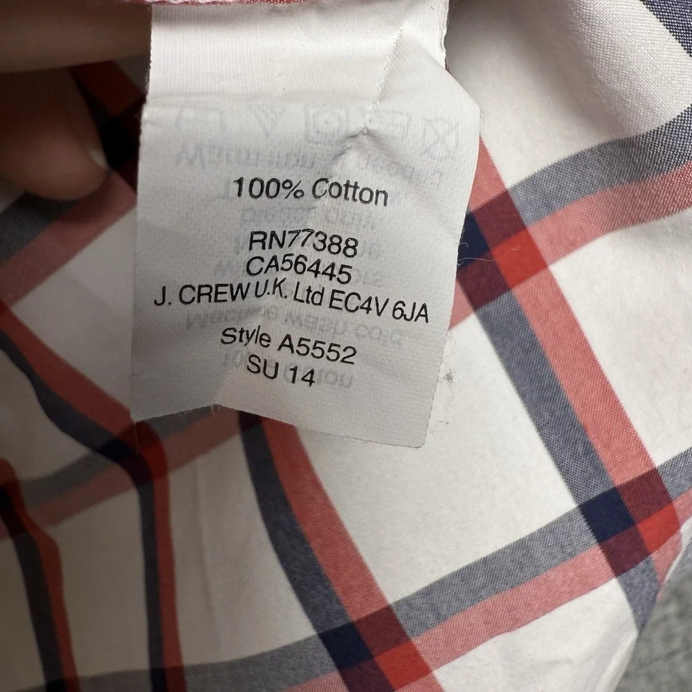J. Crew Mens Shirt Red White Blue Button Down Long Sleeve Slim Fit‎ Check MEDIUM